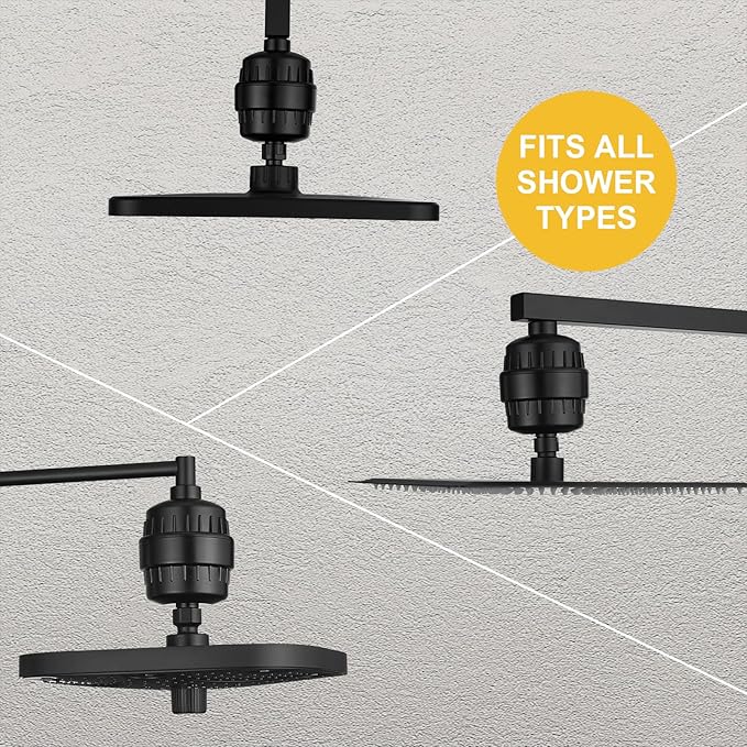 BESy HEAVY DUTY Filter for Hard Water High Output Shower Filtered Universal Multi-Stage Shower Head Filters for Removing Chlorine Improves The Condition of Your Skin Hair and Nails Matte Black