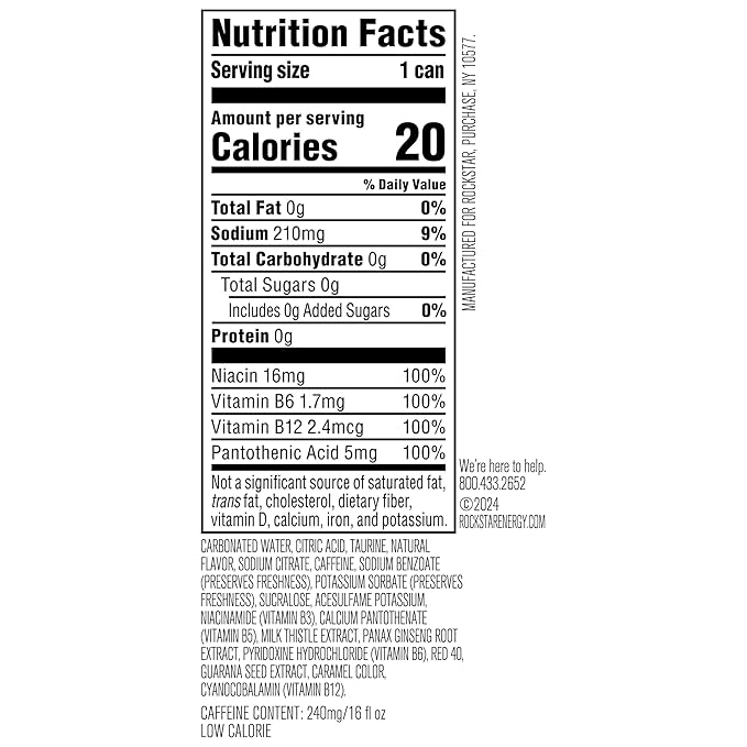 Rockstar Pure Zero Energy Drink, Strawberry Peach, 0 Sugar, with Caffeine and Taurine, 16oz Cans (12 Pack)