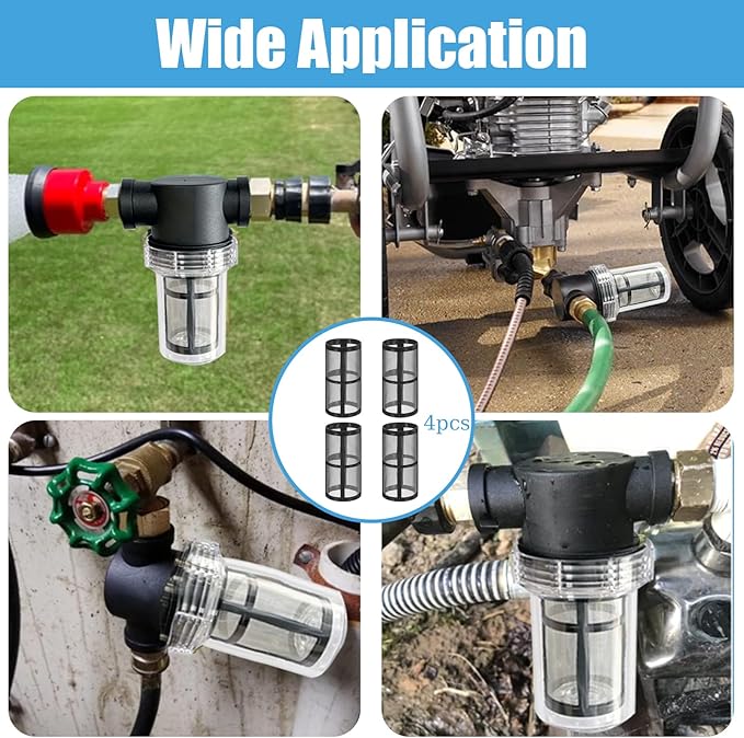 4-Pack Stainless Steel Screen Made for Garden Hose Filter, Black 100 Mesh Pressure Washer Filter Accessory Compatible with Hose Sediment T Strainer