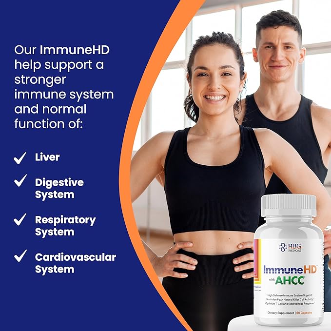 Immune HD with AHCC Supplement for Immune Support,1500mg of AHCC + Olive Leaf Extract & Quercetin with Bromelain, Maintains Natural Killer Cell Activity for Immune System, 60