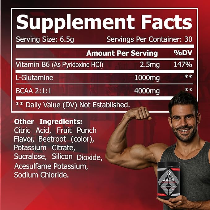 Fossil Fuel BCAA Sugar-Free Post-Workout Powder with BCAA’s, Glutamine, Vitamin B6 Essential Amino Acids for After Workout Muscle Recovery, Endurance and Hydration Fruit Punch (30 Servings)