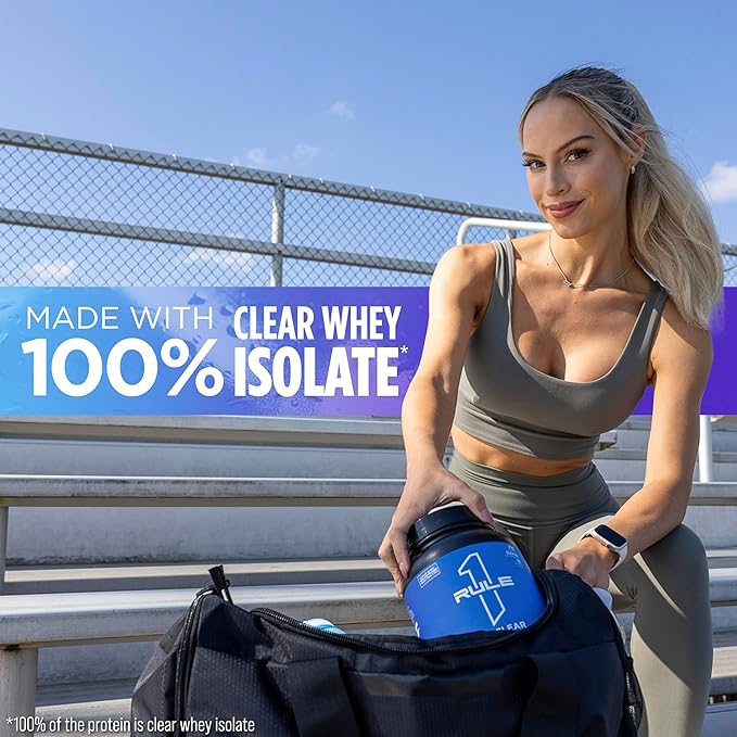 Rule 1 Clear Whey Isolate - 20g All-whey Isolate Protein, Over 9g EAAs, 300mg of Electrolyte Minerals, 90 Calories, Light, Crisp, and Refreshing Taste (27 Servings, Blue Raspberry)