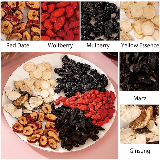 Ginseng Five Treasures Tea - Kidney Tea Wubao Tea, Kidney Cleanse Tea Ginseng Six Treasures Tea, Ginseng Red Date Natural Chinese Herbal Tea Bags for Men Women(250g/10g x25pcs)
