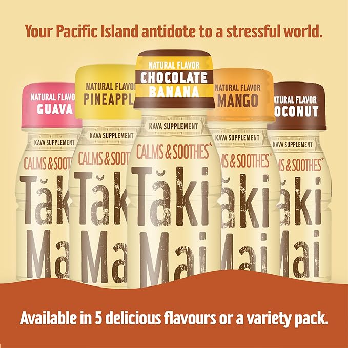 Taki Mai Chocolate Banana Kava Kava 2.5 oz (24-pack) Shots – Noble Kava Root Drink, Ready to Drink for Stress Support & Relaxation, Fast Acting Herbal Support for Calming Better Sleep and Balanced Mood