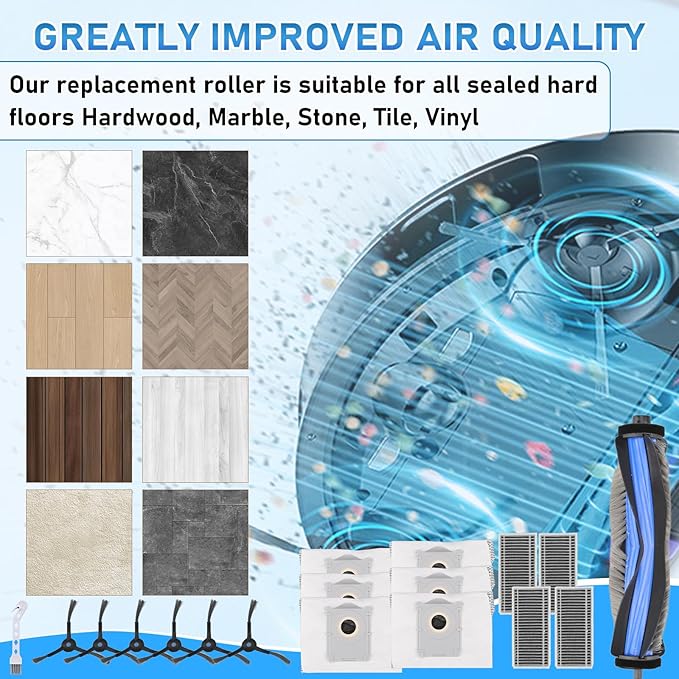 19 Pack Replacement Parts for Ecovacs Deebot X8 Pro Omni for Yeedi S14 Plus Robot Vacuum Accessories include 1 Main Brush, 1 Roller Mop Pad, 4 Hepa Filter, 6 Side Brush, 6 Dust Bag