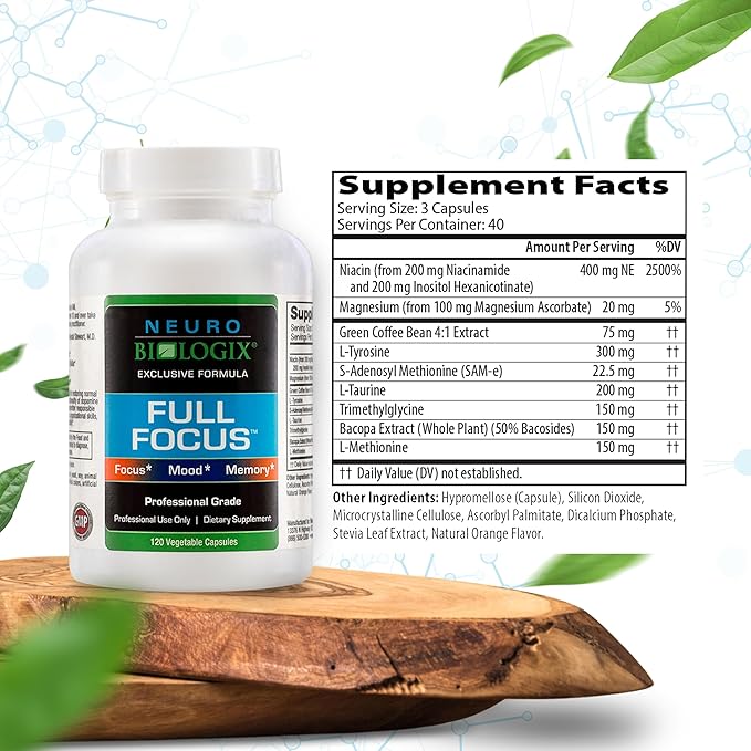 Full Focus™ 120 Capsules – Comprehensive Brain Supplement for Optimal Cognition, Brain Focus and Memory – Brain Support Supplement to Promote Enhanced Mood, Relaxation, Dopamine Balance and More