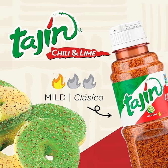Snak Club Tajin Apple Rings Gummy Candy, Fruit Candy Gummies with Chili and Lime Seasoning, Mild, Gluten-Free and Vegan Snacks, 11 oz Resealable Bag