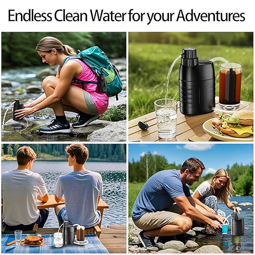 YOTAN Electric Water Purifier Survival, 0.01 Micron 6-Stage Portable Water Filter with Emergency Compass, Water Purification System for Camping, Backpacking, Hiking, Travel, Biking, Fishing, Hunting