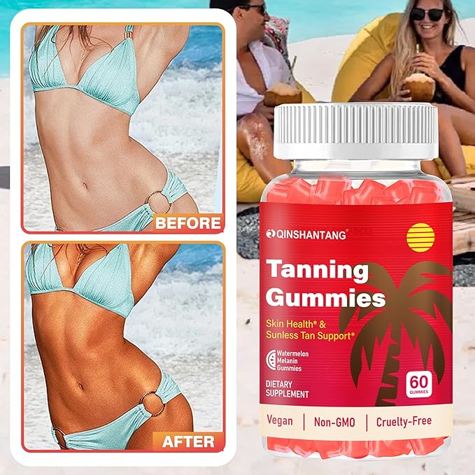 Tanning Gummies for Women, 2 Pack, Daily Skin Support Supplement, Sugar Free | Astaxanthin, L-tyrosine, Lycopene, Vitamin A | Radiant Skin & Antioxidant Support | Vegan, Non-GMO, 60 Servings