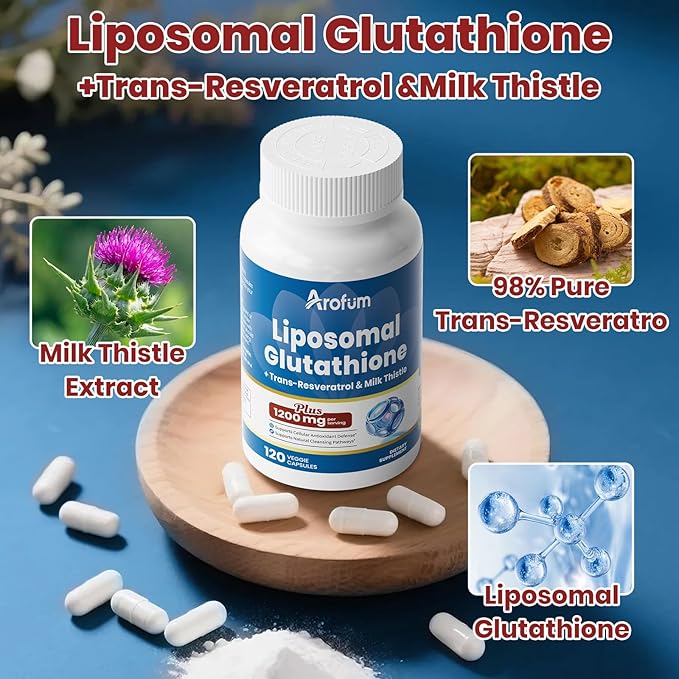 Liposomal Glutathione, Reduced Setria L-Glutathione, with Trans-Resveratrol & Milk Thistle, Liposomal Delivery for Daily Nutritional Support, Liver Wellness & Skin Health - 120 Capsules