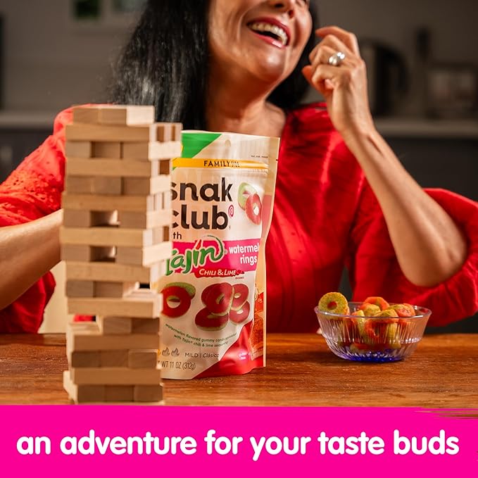 Snak Club Tajin Watermelon Rings Gummy Candy, Fruit Candy Gummies with Chili and Lime Seasoning, Mild, Gluten-Free and Vegan Snacks, 5 oz Resealable Bags, 6 Pack