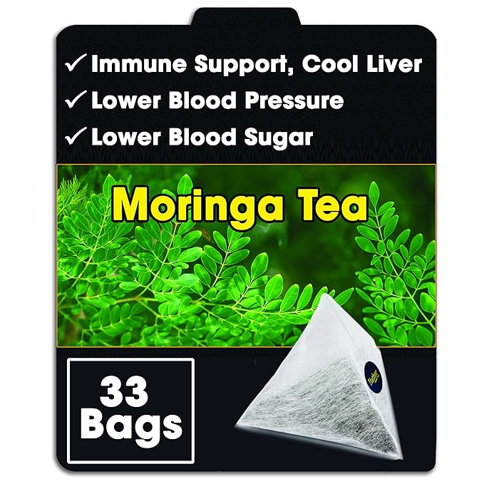 Moringa Loose leaf Tea Bags Pyramid with String - Resistance & Immune Support, Lower Blood Pressure & Sugar, Reduce Cholesterol, Cool Liver - Delicate of Green Tea - Pure Natural Moringa Leaves