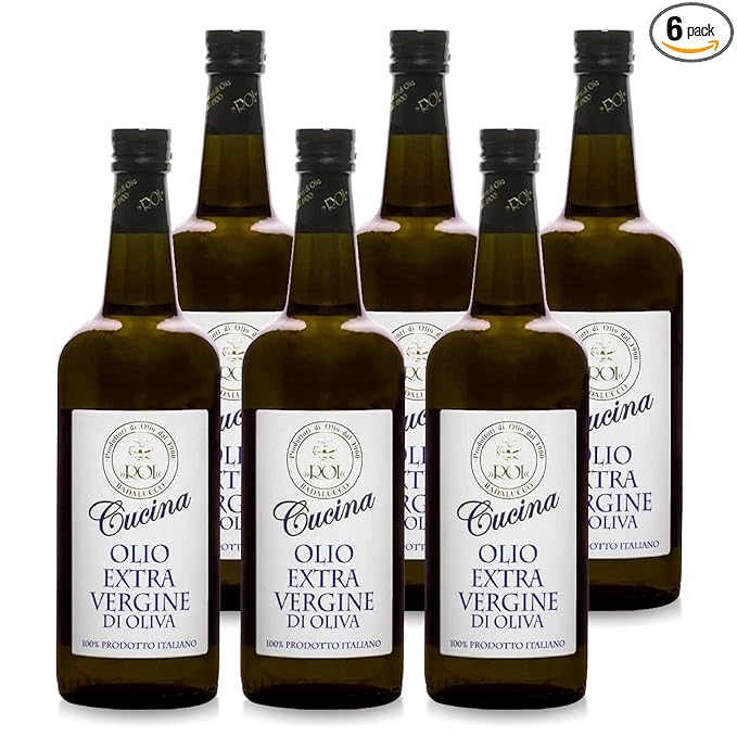 Roi Extra Virgin Olive Oil from Italy - Cucina Ligurian Olive Oil from Italy, First Cold Pressed, Pure, Polyphenol Rich EVOO, 34 fl oz (1 liter), Pack of 6