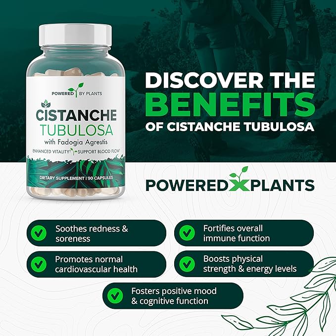 Cistanche Tubulosa with Fadogia Agrestis - Promotes Vitality - Natural Supplements for Men & Women with Bioperine by Powered X Plants, 90 Servings