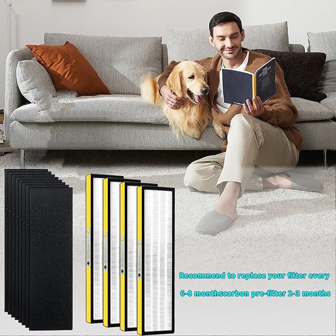 FLT5000 Replacement Filter C For G-Guardian Air Purifier AC5000,AC5000E,AC5250PT,AC5350B,AC5350BCA,AC5350W,AC5300B,CDAP5500B,AP2800CA. 4 Pack HEPA Filter + 8 Pack Activated Carbon Filter