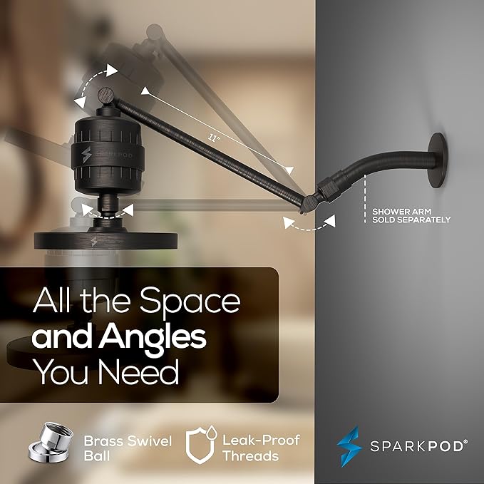 SparkPod 6" High Pressure Rain Shower Head with 23 Stage Filter Capsule & 11 Inch Adjustable Shower Arm Extension - Shower Filter Reduces Chlorine for Smoother Hair & Skin (Round, Oil-Rubbed Bronze)