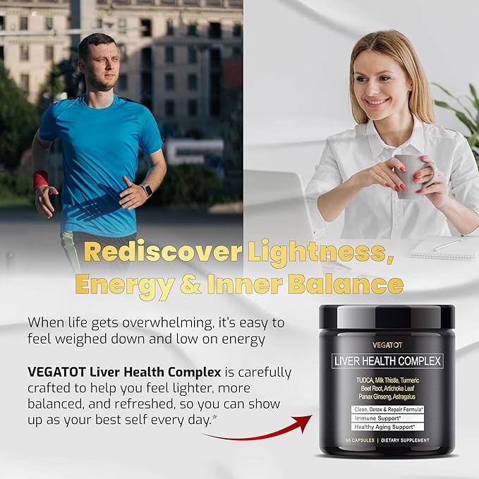 VEGATOT Liver Health Complex Formula **USA Made and Tested** High Potency with TUDCA, Milk Thistle, Beet Root, Artichoke Leaf, Panax Ginseng, Astragalus, Tumeric - Clean & Detox Formula