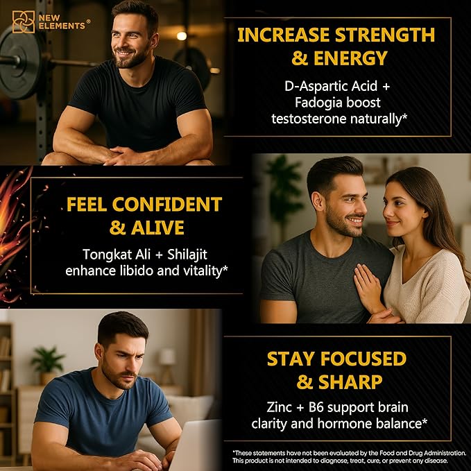 Natural Testosterone Booster Supplement for Men โ Test Booster with Tongkat Ali, Fadogia Agrestis, Shilajit, Ashwagandha, Ginseng, Tribulus, Boron, DAA, L-Citrulline, D3 K2, Zinc & Magnesium
