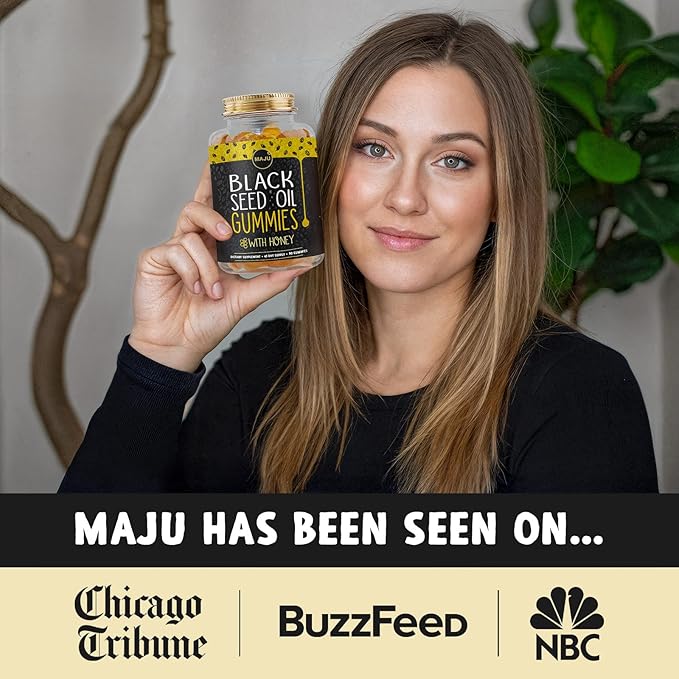 MAJU's Black Seed Oil Gummies with Honey 90ct, 500mg BSO Gummy, Black Cumin Seed Nigella Sativa Oil, Cold-Pressed, Potent Formula, 90ct (2-Pack)