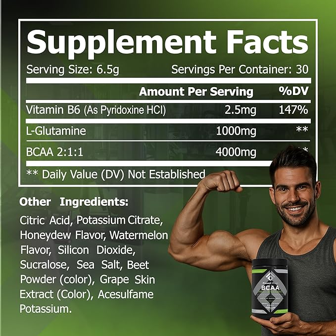 Fossil Fuel BCAA Sugar-Free Post-Workout Powder with BCAA’s, Glutamine, Vitamin B6 After Workout, Amino Acids for Muscle Recovery, Endurance and Hydration, Honeydew Watermelon (30 Servings)