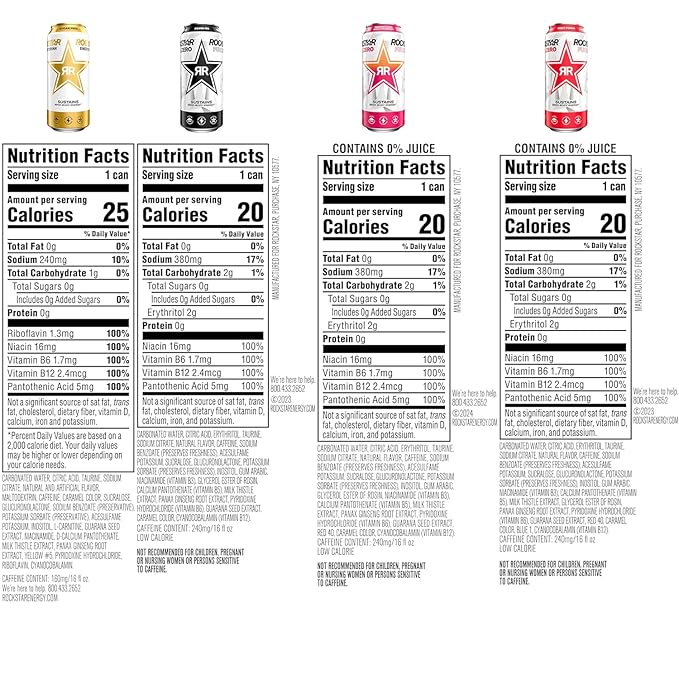Rockstar Pure Zero Energy Drink,4 Flavor Pure Zero Variety Pack, 0 Sugar, with Caffeine and Taurine, 16oz Cans (12 Pack) (Packaging May Vary)
