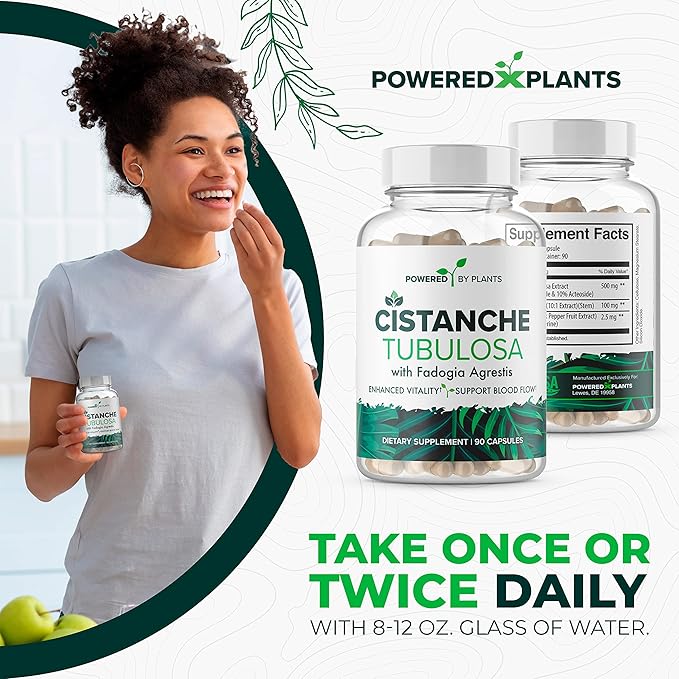 Cistanche Tubulosa with Fadogia Agrestis - Promotes Vitality - Natural Supplements for Men & Women with Bioperine by Powered X Plants, 90 Servings