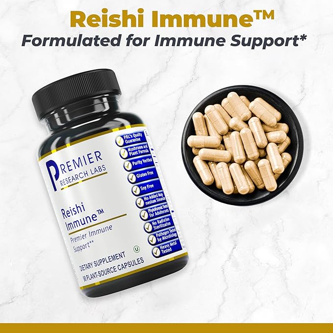 Premier Research Labs Reishi Immune Support Supplement- Reishi Mushroom Capsules, Organic Reishi Mushroom Extract for Women and Men, Contains Red Algae, Turmeric, Milk Thistle - 90 Pure Vegan Capsules