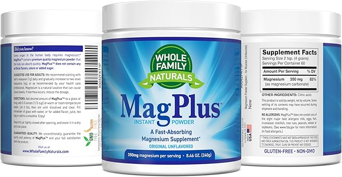 Magnesium Powder Supplement - MagPlus - Natural Calm Magnesium Drink - Magnesium Supplement for Muscles, Sleep and Constipation Relief (Unflavored)