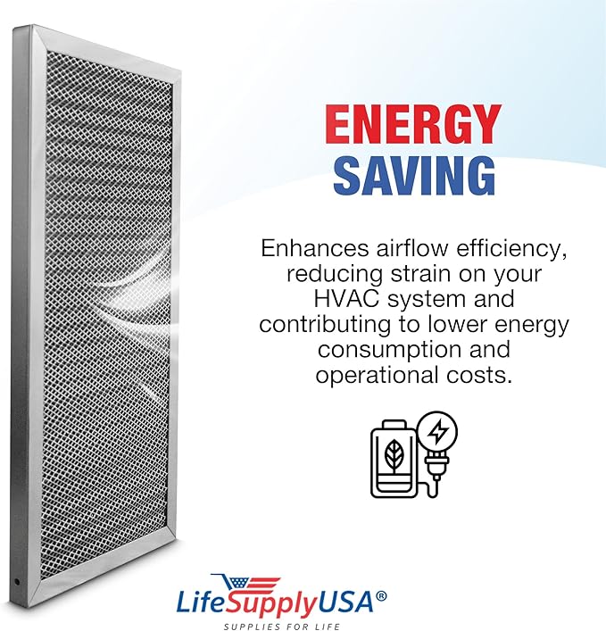10x20x1 Electrostatic Air Filter, MERV 8, Washable, Reusable Furnace AC/HVAC Filter, Energy Saving, Easy to Clean, Long-Lasting by LifeSupplyUSA