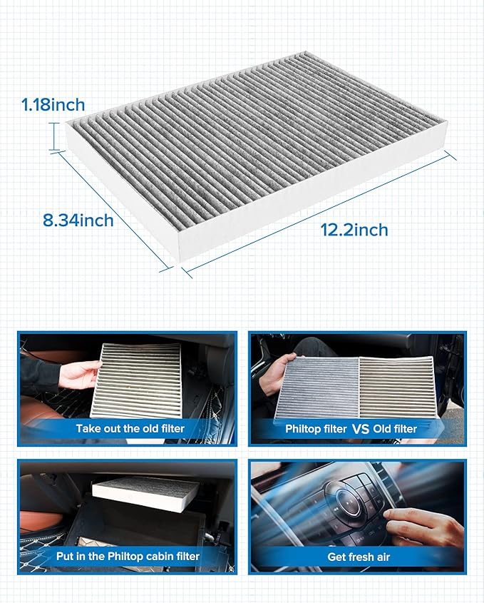 PHILTOP Cabin Air Filter, Replacement for Challenger 2008-2010, Charger 2006-2010,Magnum 2005-2008, Premium ACF051(CF10364) Cabin Filter with Activated Carbon Clean Airflow, Filter Up Dust Pollen