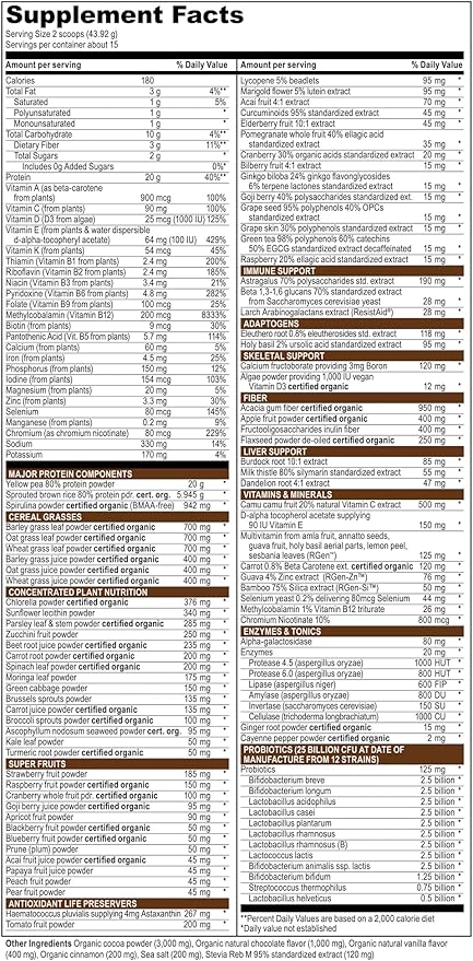 Vibrant Health, Maximum Vibrance, Complete Vegan Meal Shake with Plant-Based Protein, Chocolate Chunk, 15 Servings