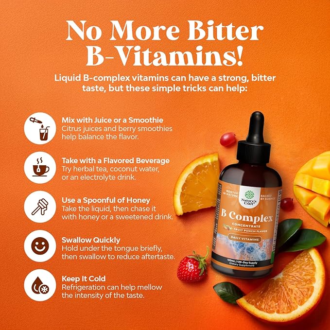 Vegan Vitamin B Complex Liquid - 9-in-1 Liquid B Complex Vitamins for Women & Men with B1 B2 B3 B5 B6 B7 Folate Methyl B12 Plus Vitamin C - Super Concentrated Non GMO & Naturally Flavored (240svg)