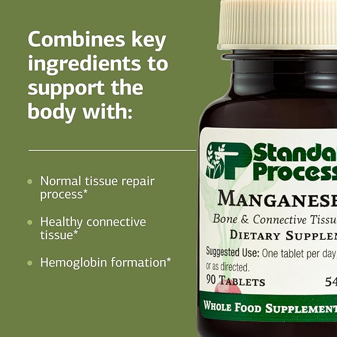 Standard Process Manganese B12 - Supports Bone & Connective Tissue Health - Hemoglobin Formation Support - Gluten-Free, Non-Dairy & Non-Soy - 90 Tablets (90 Servings)