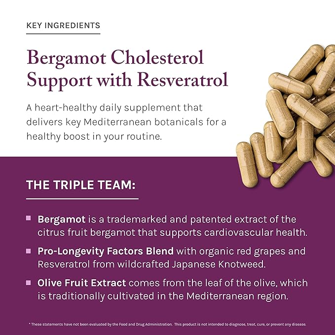 Reserveage Beauty, Bergamot Cholesterol Support with Resveratrol, Antioxidant Supplement for Cardiovascular Support & Heart Health, Vegan, 30 Capsules (30 Servings)