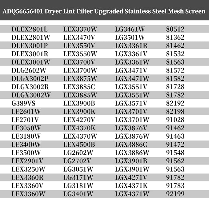 GELASKA ADQ56656401 Dryer Lint Filter Upgraded Stainless Steel Mesh Screen with Dryer Vent Cleaner Brush Replaces ADQ56656401, ADQ566564, AP4457244, 1462822, AH3531962, EA3531962, PS3531962