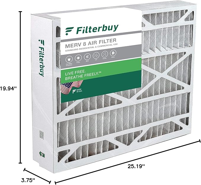 Filterbuy 20x25.25x3.5 Air Filter MERV 8 (MPR 700) Dust Defense Replacement (1-Pack), Pleated HVAC AC Furnace Filters for Aprilaire Space-Gard 102/2120 (Actual Size: 19.94 x 25.38 x 3.75)