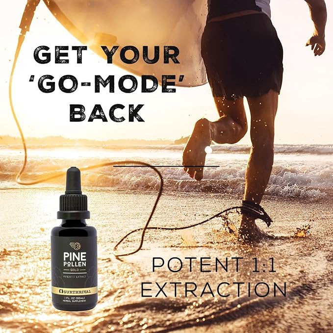 Surthrival: Pine Pollen Gold Extract (1 fl oz), Wild Harvested, Energy Restoration