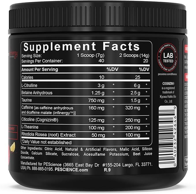 PEScience Prolific Pre Workout Powder for Men & Women with L-Citrulline Nitric Oxide Booster, Energy Powder & Nootropic for Focus – Preworkout Without Beta Alanine – 40 Scoops, Guava Pineapple Punch