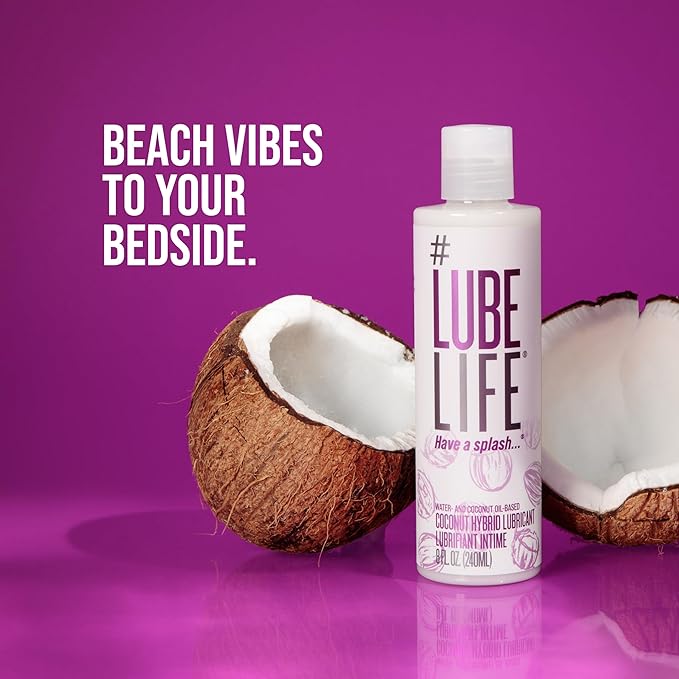 LubeLife Coconut Hybrid Lube –Water & Coconut Oil Personal Lubricant – Smooth, Skin-Safe Formula with Easy Clean for Privacy & Toys, 8 Fl Oz