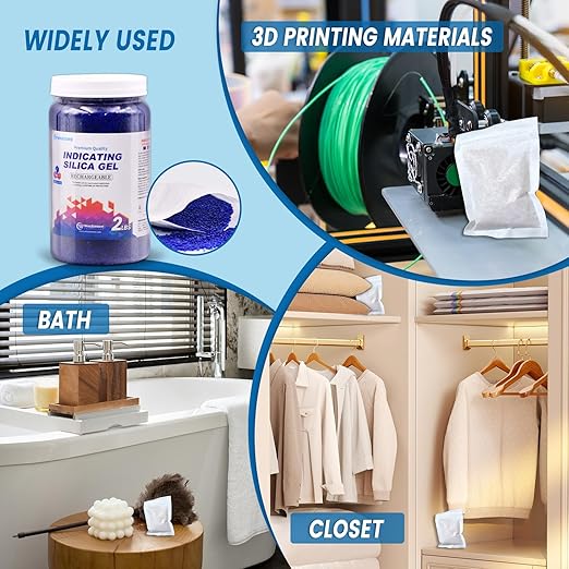 2 LBS Blue to Pink Indicating Silica Gel Beads, Reusable Silica Gel Desiccant Dehumidifier