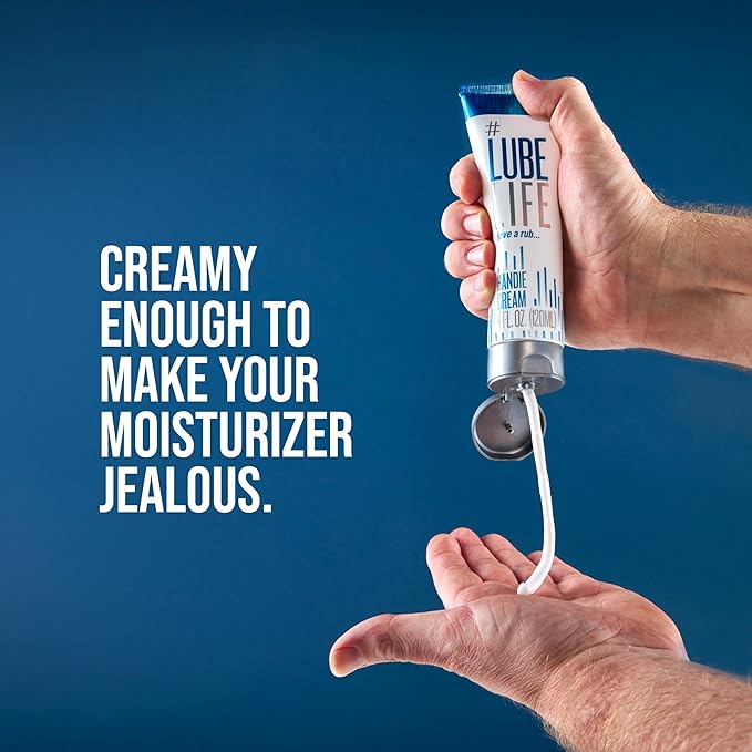 LubeLife Handie Cream, Water-Based Lube for Men and Couples, Made with Natural Ingredients, Creamy Texture, 4 Fl Oz