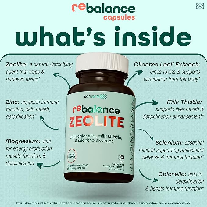 Enhanced Total Body Zeolite Detox - Liver Cleanse Detox & Toxin Binder w/Zeolite Clinoptilolite, Chlorella, Milk Thistle & Minerals, Gut Health & Immune Support for Adults, Vegan Capsules, 60ct