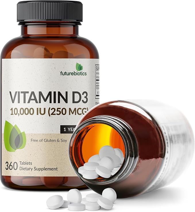 Futurebiotics Vitamin D3 10,000iu (250mcg) 360 Day Supply for Healthy Muscle Function and Immune Support, Non-GMO, 360 Tablets