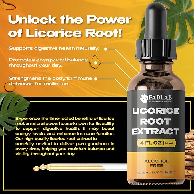 FabLab Licorice Root Extract - Herbal Immune Support- Glycyrrhiza Glabra Supplement for Digestion Restore Respiratory Health Fatigue -Non-GMO (4 FL OZ)