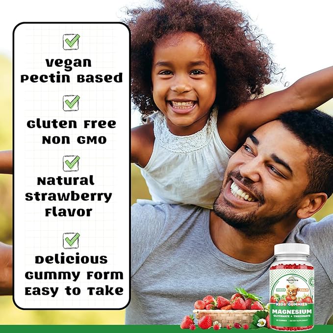 Magnesium Complex Gummies- Calm Chewable Gummies for Kids & Adults- Magnesium Glycinate Supplement-w/Omega-3, Vitamin B6, D3- Support Calm Stress Relief, Bones, Mood, Strawberry Flavor