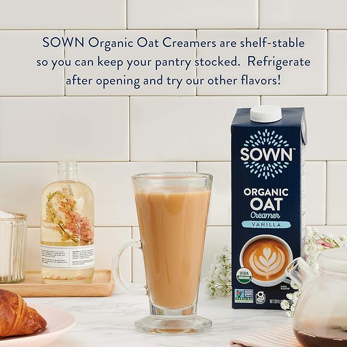 SOWN Organic Oat Creamer Vanilla - Barista Oat Milk Non Dairy Coffee Creamer - Plant Based, Dairy-Free, Vegan, Gluten-Free, Non-GMO, Shelf Stable - 32oz (Pack of 6)