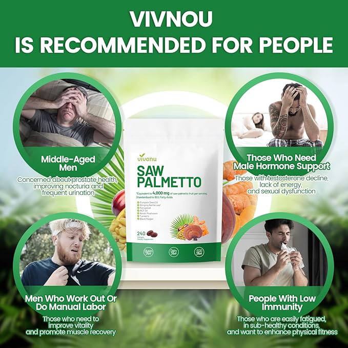 Saw Palmetto Capsules Extract 8 in 1, Pumpkin Seed Oil - Supports Prostate Health, Relieves Urination Issues, Supports Hair Growth, DHT Blocker 240 Softgels