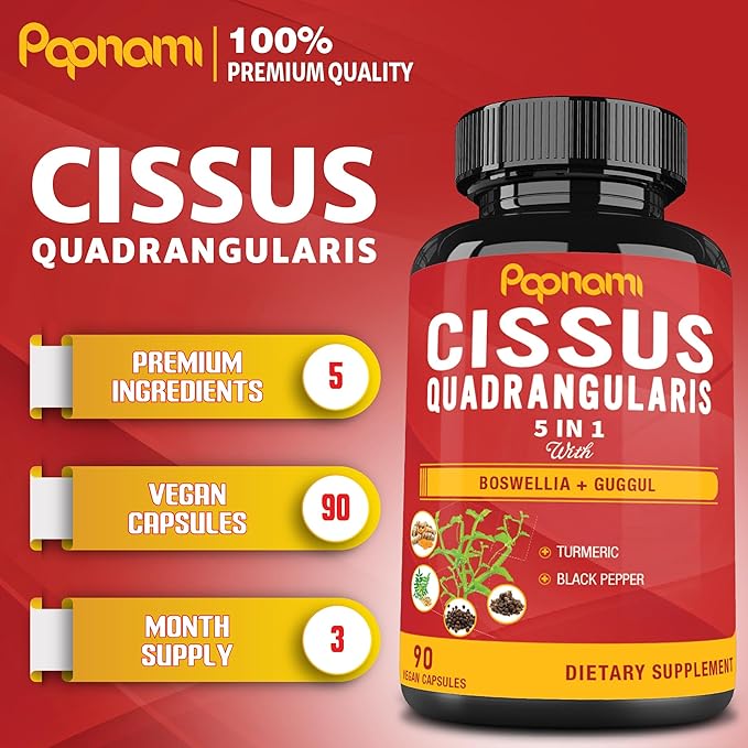 Super Cissus Quadrangularis Extract Capsules with Boswellia, Guggul, Turmeric, Pepper | 3 Months Supply