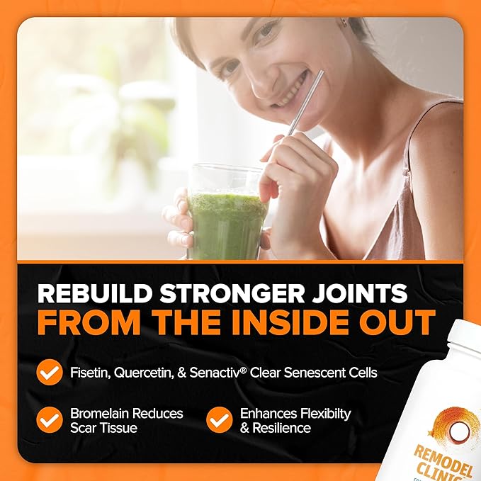 SaltWrap Remodel Clinic - Joint Remodeling Supplement for Senescent Cell Removal and Scar Tissue - Improve Mobility, Reduce Connective Tissue Stiffness - Fisetin, Quercetin, Bromelain - 60 Capsules