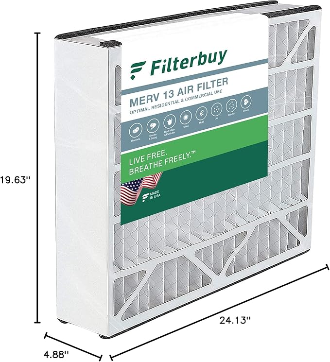 Filterbuy 20x25x5 Air Filter MERV 13 (MPR 1900) Health Defense (1-Pack), Pleated HVAC AC Furnace Filters for Trion Air Bear, Generalaire, Skuttle, and More (Actual Size: 19.63 x 24.13 x 4.88)